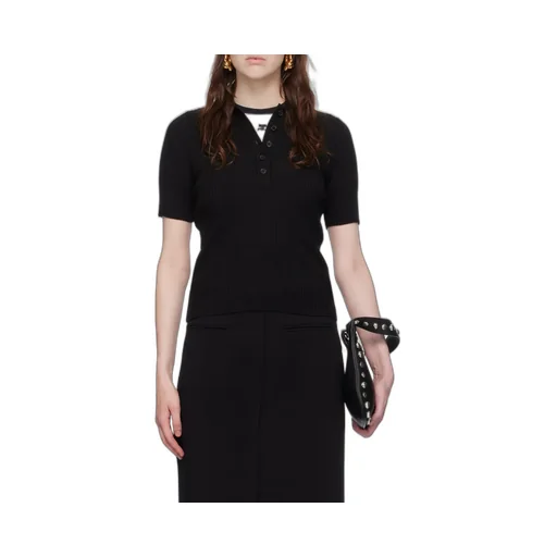 Rib Knit Short-Sleeved Polo Shirt