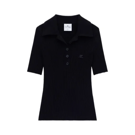 Rib Knit Short-Sleeved Polo Shirt