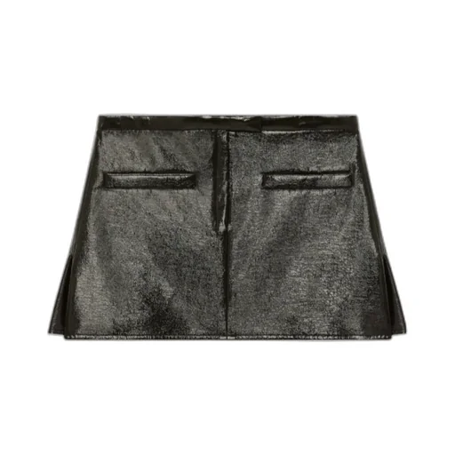 Double-Slits Faux-Leather Miniskirt