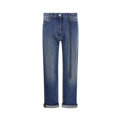 Strap-Embellished Straight-Leg Jeans