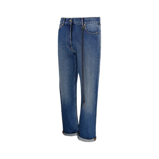 Strap-Embellished Straight-Leg Jeans