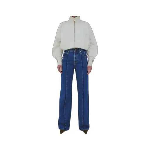 Straight Leg Pleat Effect Fitted Denim