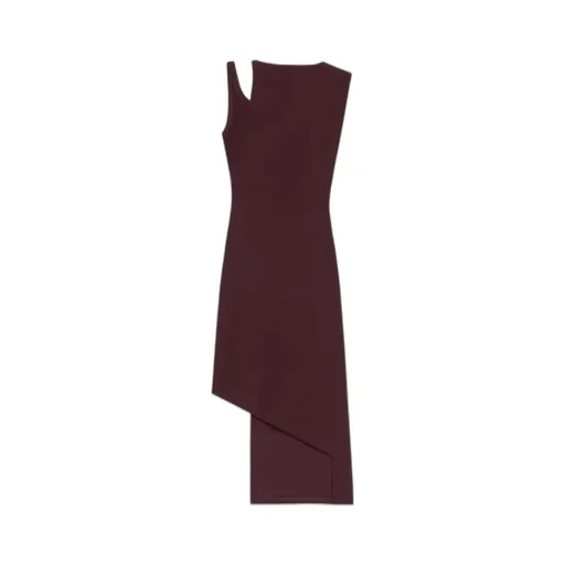 Asymmetrical Shoulder Cut-Out Ribbed Midi Dress