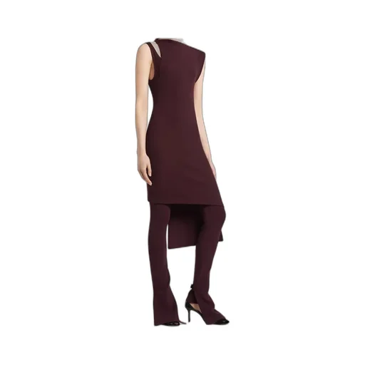 Asymmetrical Shoulder Cut-Out Ribbed Midi Dress