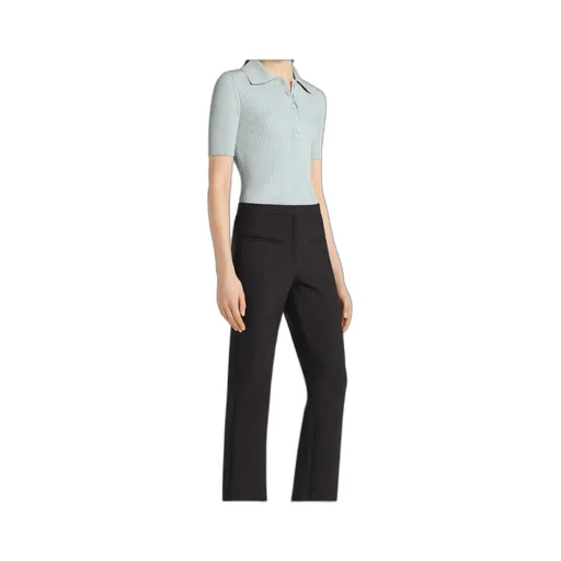 Ribbed Short-Sleeve Polo Top