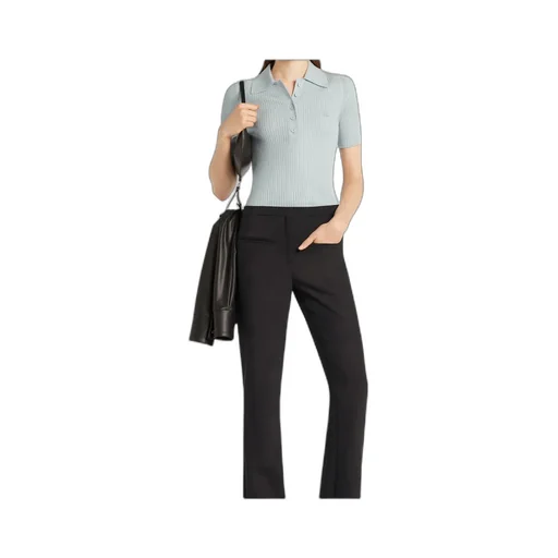 Ribbed Short-Sleeve Polo Top