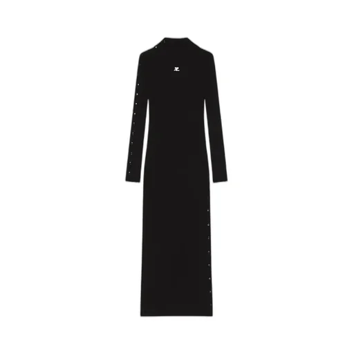 Ribbed Button-Detail Dress
