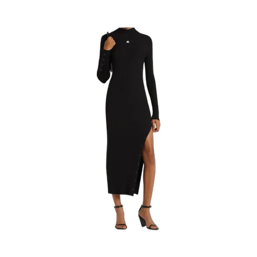 Ribbed Button-Detail Dress