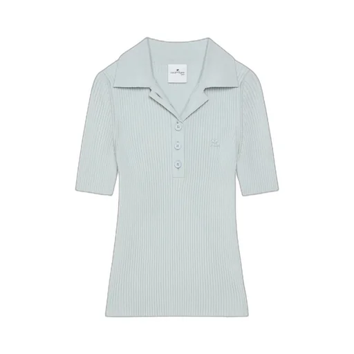 Ribbed Short-Sleeve Polo Top
