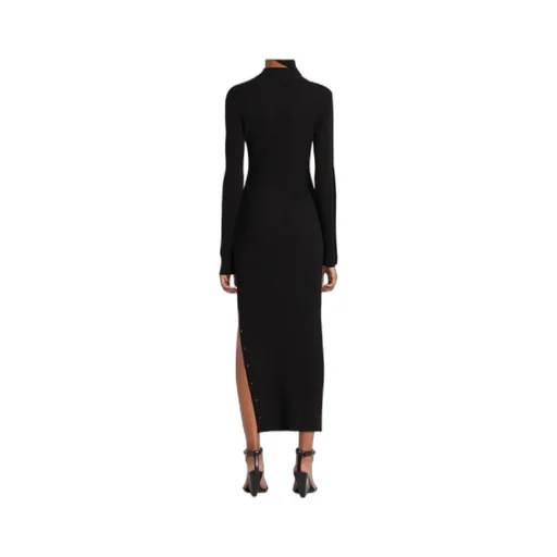 Ribbed Button-Detail Dress
