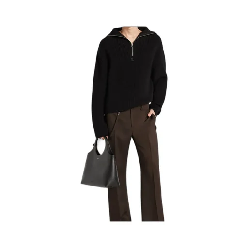 Zip-Neck Ribbed-Knit Sweater