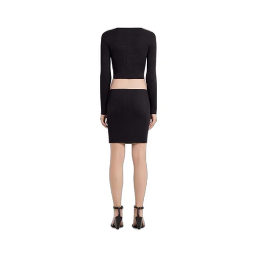 Buttoned Light Ribbed Mini Skirt