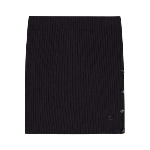 Buttoned Light Ribbed Mini Skirt