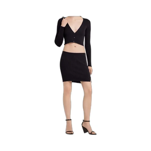 Buttoned Light Ribbed Mini Skirt