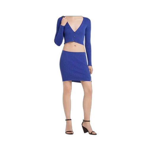 Buttoned Light Ribbed Mini Skirt