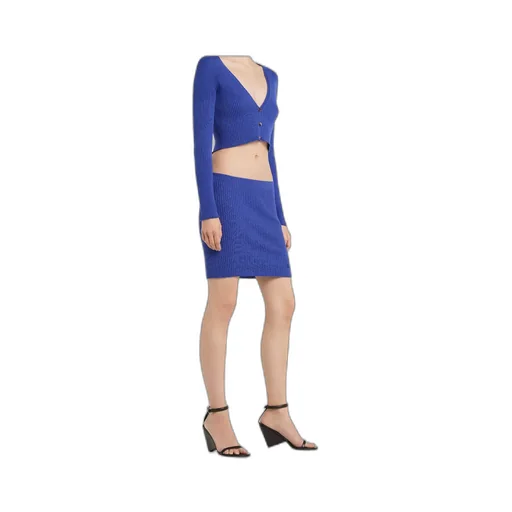 Buttoned Light Ribbed Mini Skirt