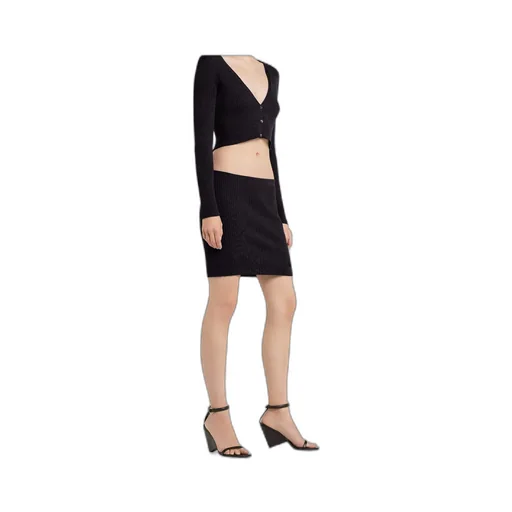 Buttoned Light Ribbed Mini Skirt