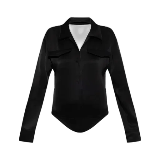 Backless Satin Shirt Bodysuit