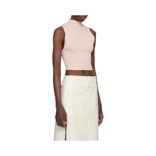 Mock-Neck Cropped Ribbed Tank Top