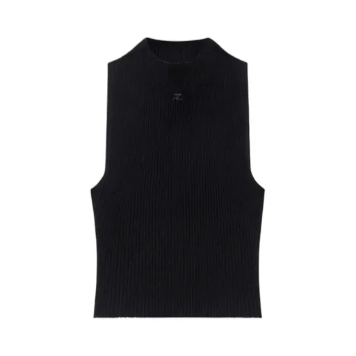 Mock-Neck Cropped Ribbed Tank Top