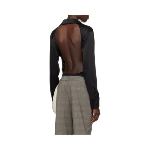Backless Satin Shirt Bodysuit