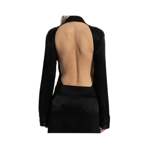 Backless Satin Shirt Bodysuit