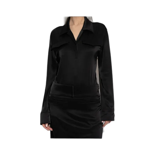 Backless Satin Shirt Bodysuit