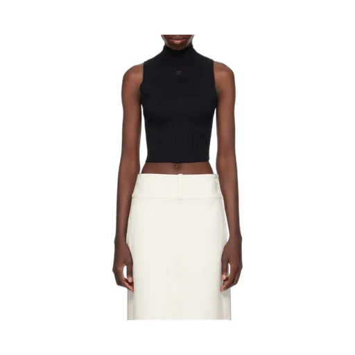 Mock-Neck Cropped Ribbed Tank Top