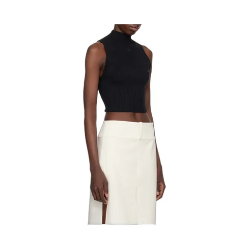 Mock-Neck Cropped Ribbed Tank Top