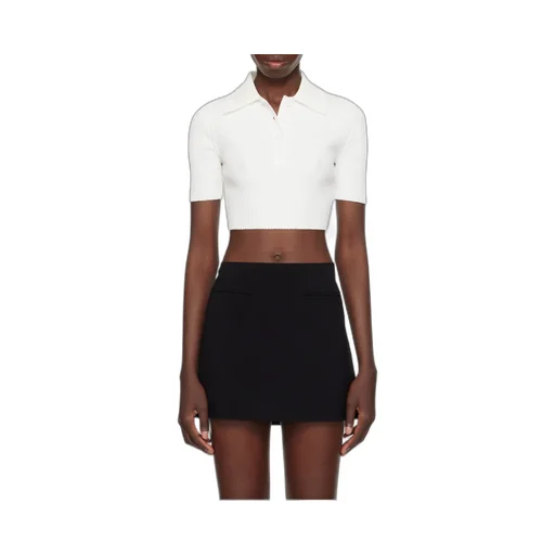 Half-Button Knitted Cropped Polo Top