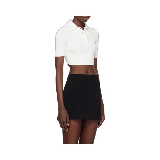 Half-Button Knitted Cropped Polo Top