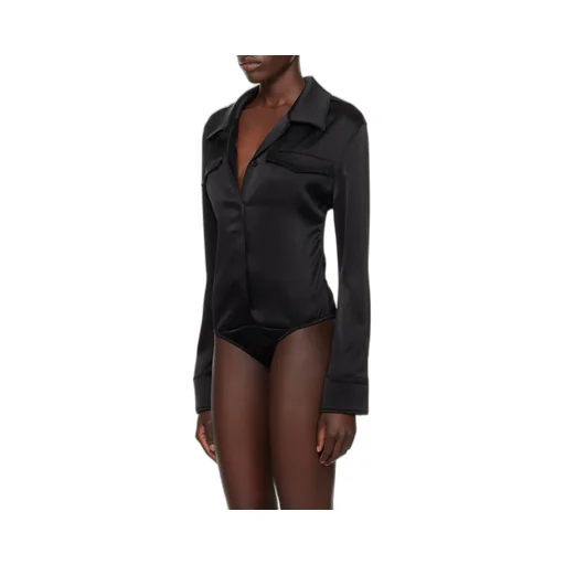 Backless Satin Shirt Bodysuit