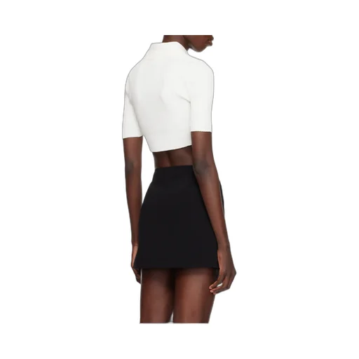 Half-Button Knitted Cropped Polo Top
