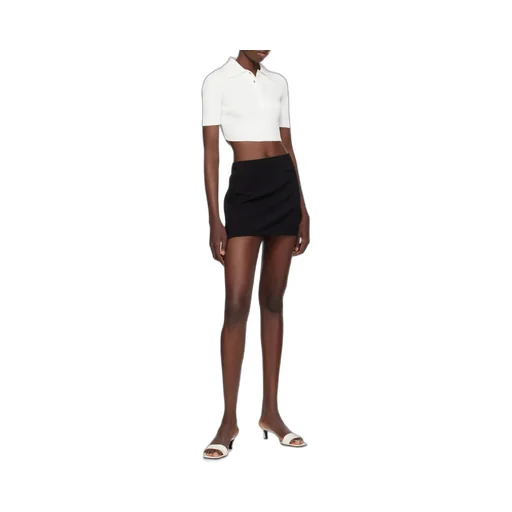 Half-Button Knitted Cropped Polo Top