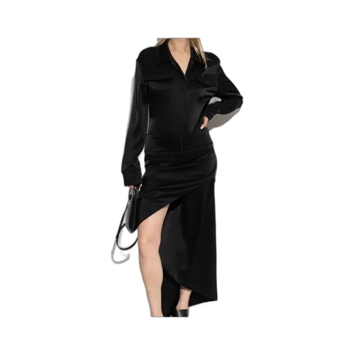 Backless Satin Shirt Bodysuit