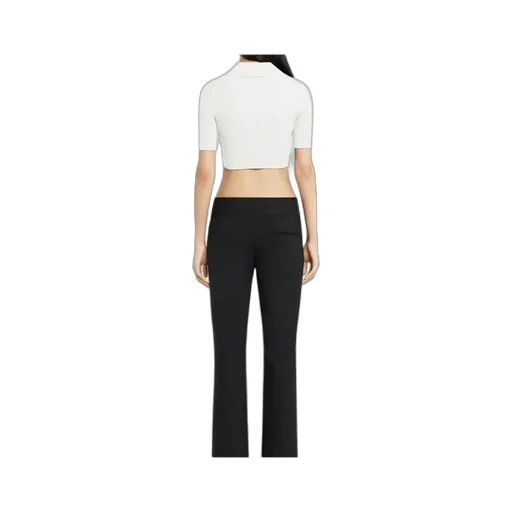 Half-Button Knitted Cropped Polo Top