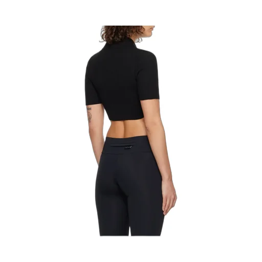 Half-Button Knitted Cropped Polo Top