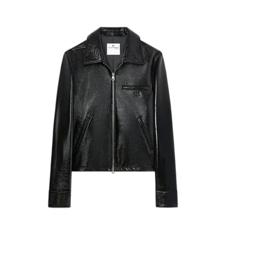 Logo Embossed Zip-Up Vinyl Jacket