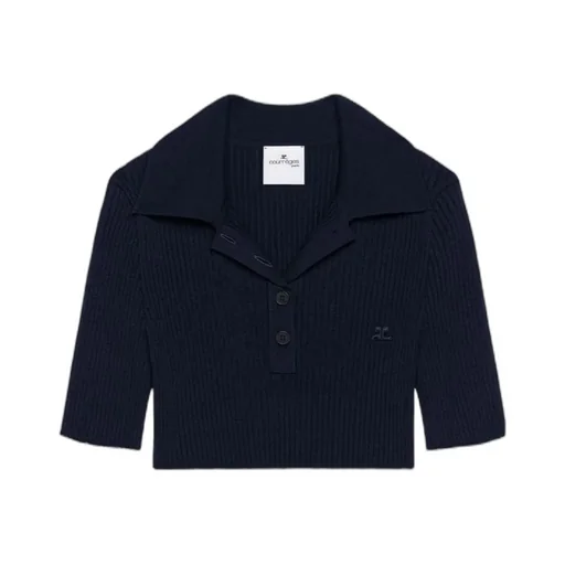 Half-Button Knitted Cropped Polo Top