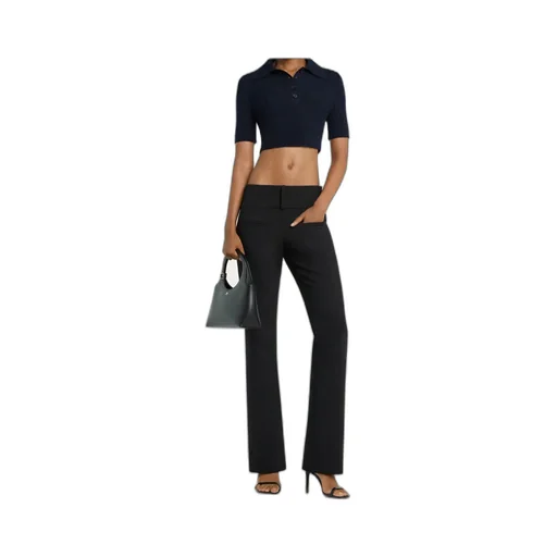 Half-Button Knitted Cropped Polo Top
