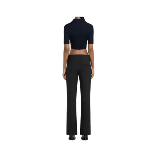 Half-Button Knitted Cropped Polo Top