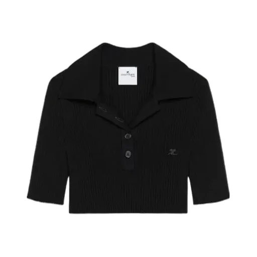 Half-Button Knitted Cropped Polo Top