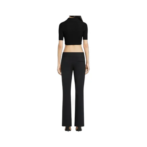 Half-Button Knitted Cropped Polo Top