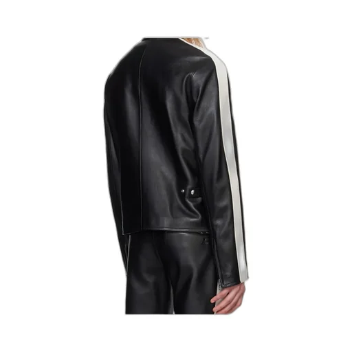 Contrast Stripe-Detail Leather Jacket
