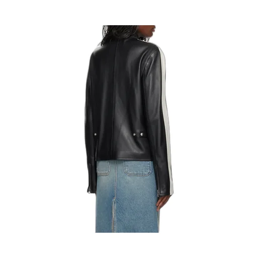 Contrast Stripe-Detail Leather Jacket