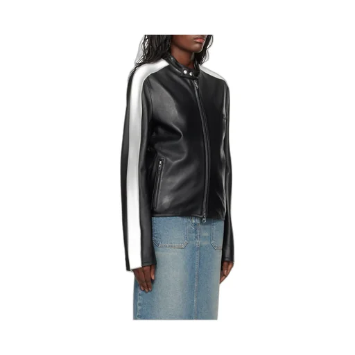 Contrast Stripe-Detail Leather Jacket