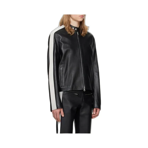 Contrast Stripe-Detail Leather Jacket