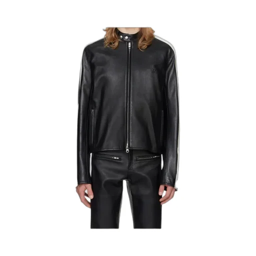 Contrast Stripe-Detail Leather Jacket