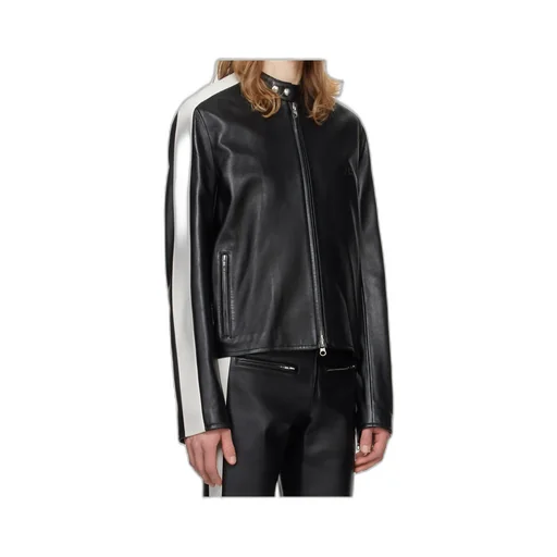 Contrast Stripe-Detail Leather Jacket