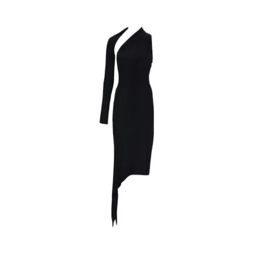 Slash Asymmetric Neck Crepe Maxi Dress